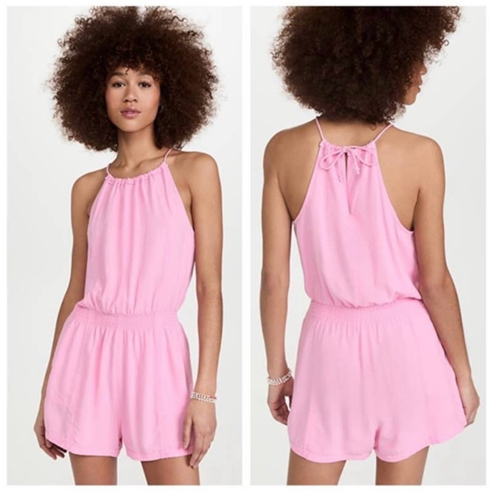 Splendid Halter Ruched Waist Hannah Romper Soft Hibiscus Pink Size XS